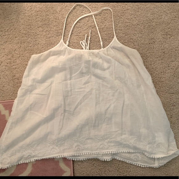 Tops - White linen tank top with detailing